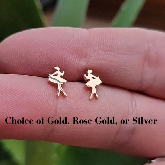 Tiny Ballerina Stud Earrings, choice of color - Picture 1 of 6